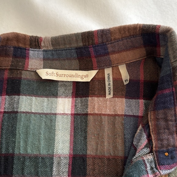 Soft Surroundings Top Women’s Blue Orange Ombre Plaid Flannel Velvet Trim. - Picture 5 of 10